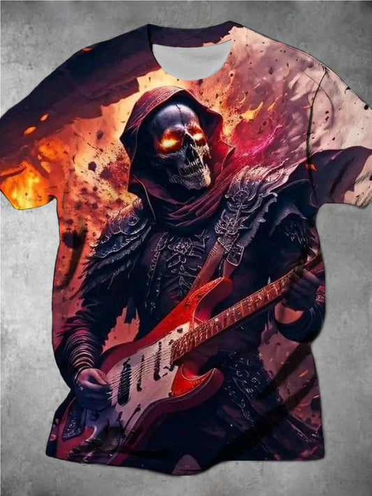 Guitar Skull Warrior Print Short Sleeve Men's T-Shirt