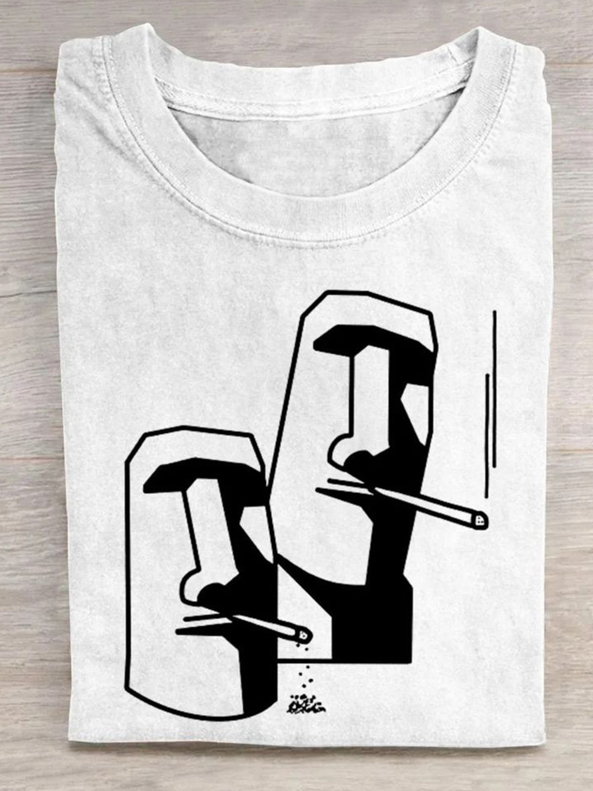 Stone Statue Creative Smoking Print Short-Sleeved Men's T-Shirt