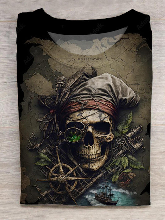 Nautical Skull Pirate Print Round Neck Short Sleeve Men's T-shirt
