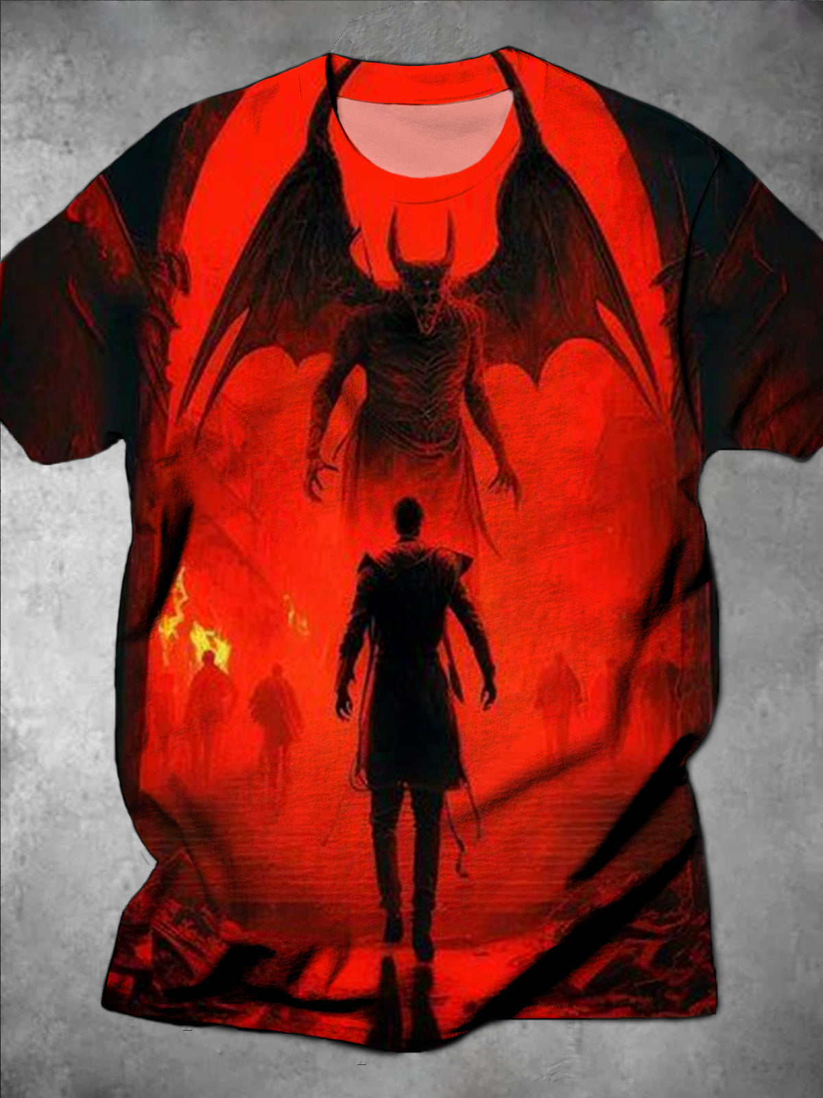 Dark Satan Print Round Neck Short Sleeve Men's T-shirt