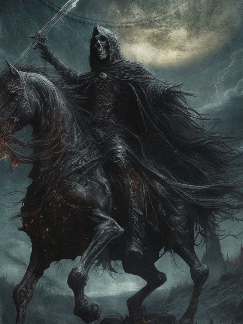 Death Metal Skull Knight Horse Print Round Neck Short Sleeve Men's T-shirt