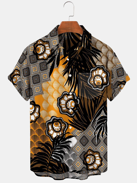 Flower Geometry Leaf Men's Shirts With Pocket