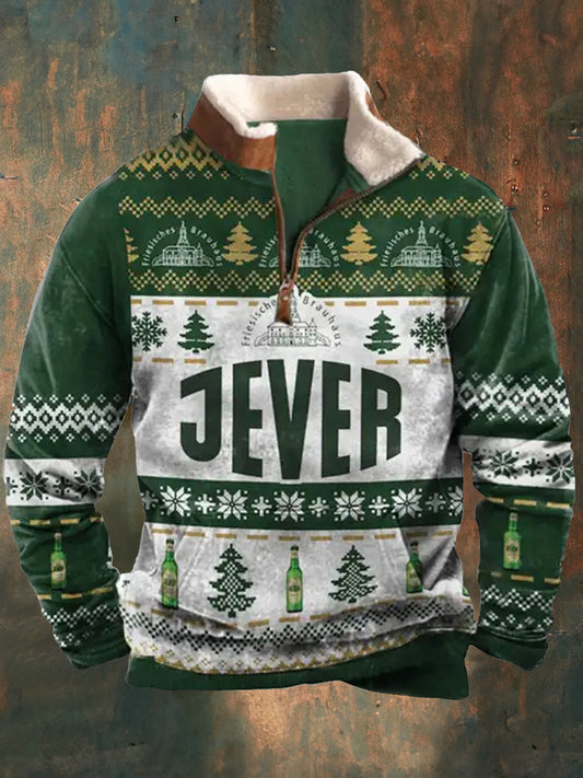 Men's Jever Ugly Christmas Print Plush Collar Vintage Sweatshirt
