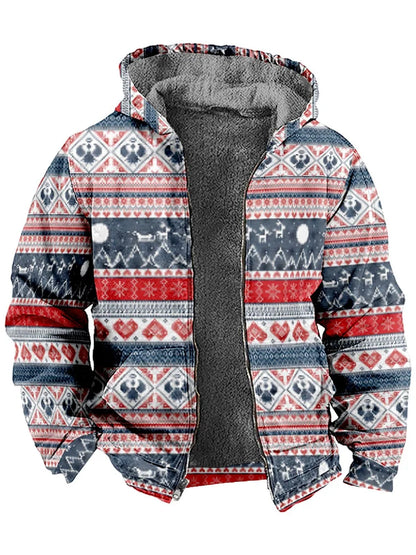 Christmas Fashion Printed Hooded Zip Jacket