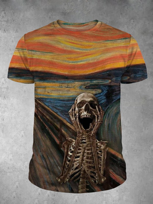 Skull Print Round Neck Short Sleeve Men's T-shirt
