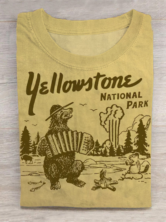 Yellowstone National Park Cute Bear Print Round Neck Short Sleeve Men's T-shirt