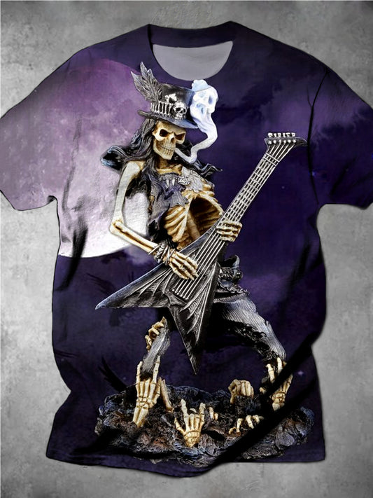 Rock Skull Guitar Round Neck Short Sleeve Men's T-shirt