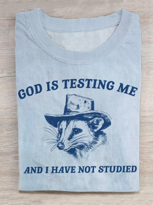 God Is Testing Me Weird Possum Print Round Neck Short Sleeve Men's T-shirt