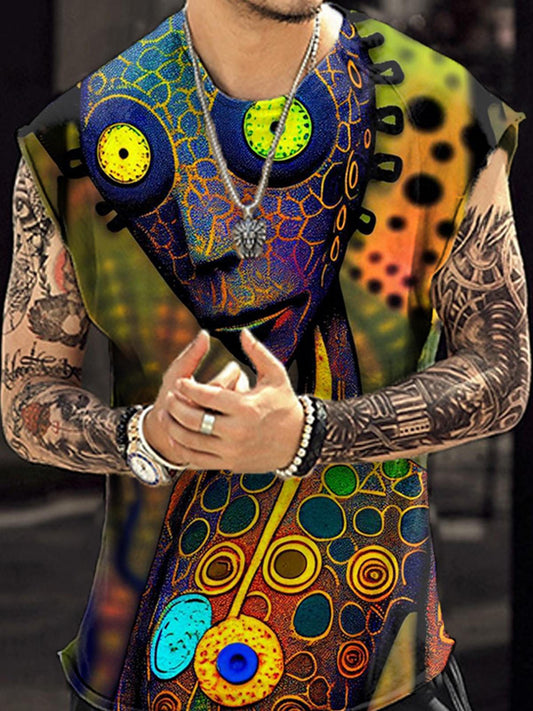 Colorful Monster Casual Print Men's Sleeveless Crew Neck Vest