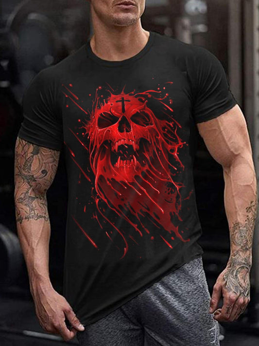 Skull Print Round Neck Short Sleeve Men's T-Shirt
