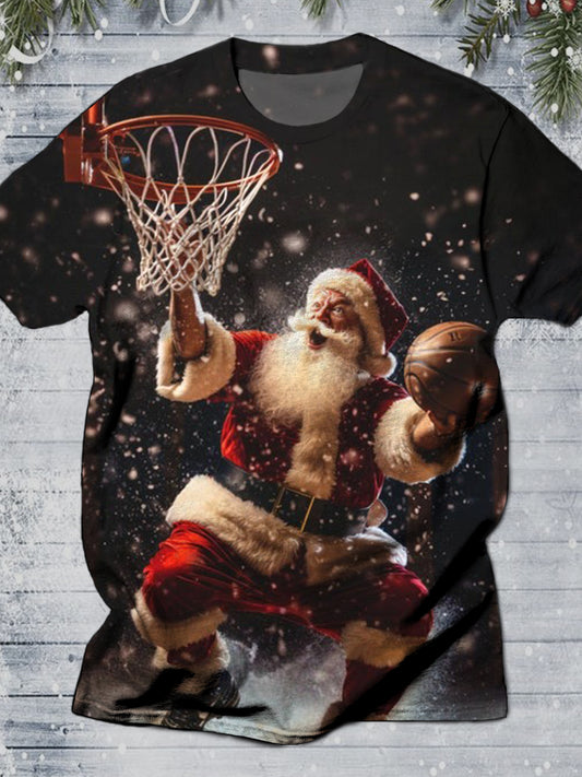 Santa Claus Plays Basketball Round Neck Short Sleeve Men's T-shirt
