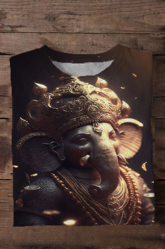 Indian Elephant God Print Men's Short Sleeve Round Neck T-Shirt