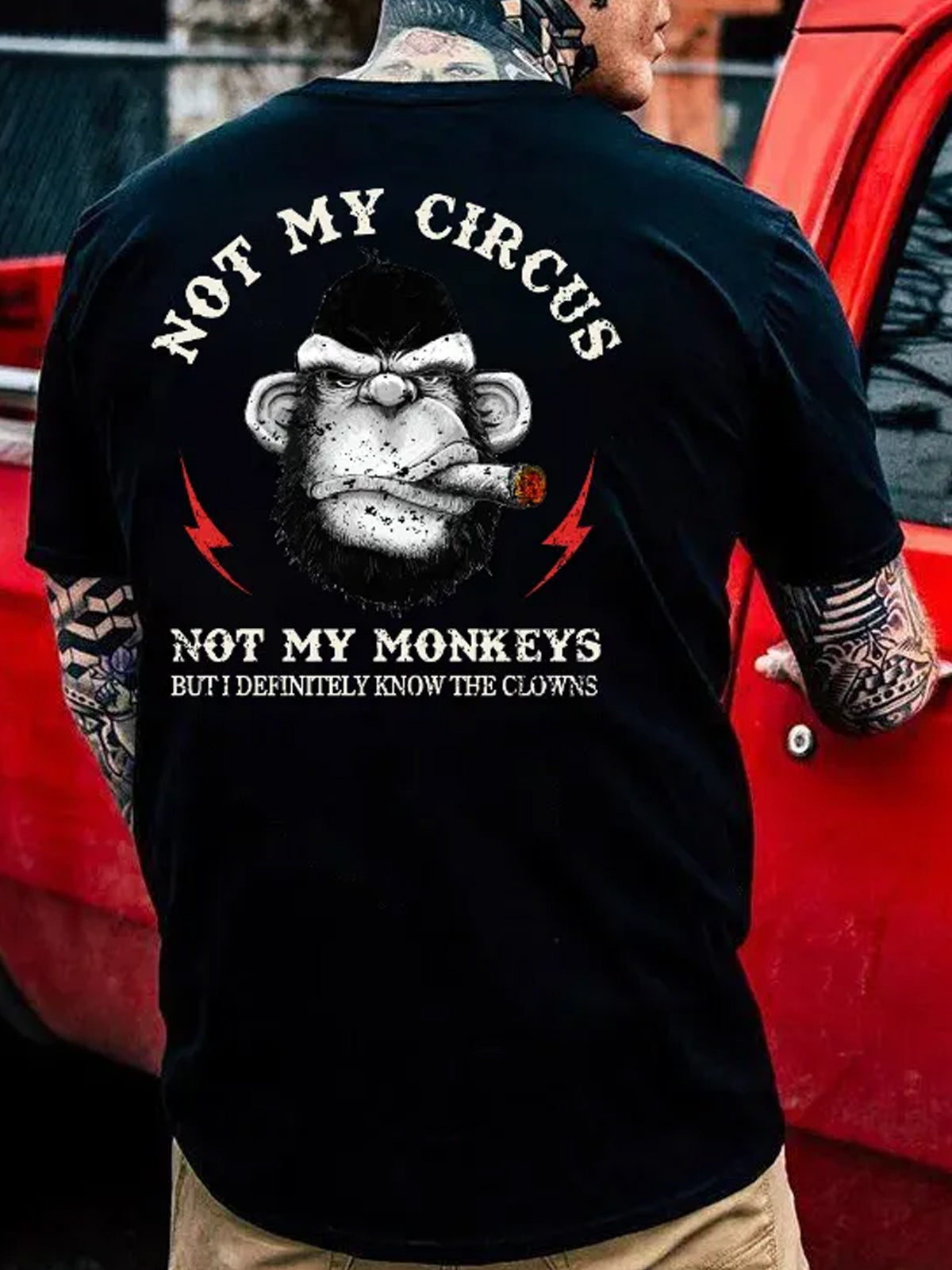 Monkey Back Print Slogan Men's Short-Sleeved Crew Neck T-Shirt