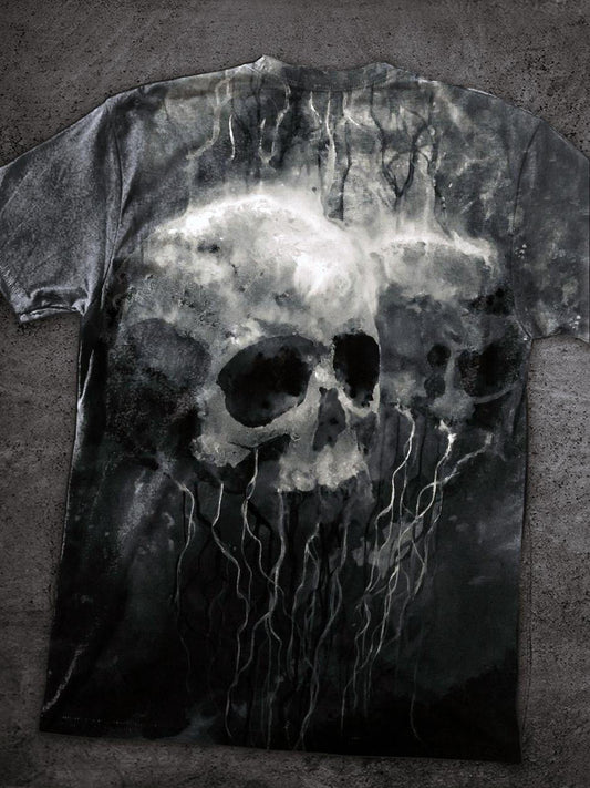 Skull Art Vintage Halloween Print T-Shirt