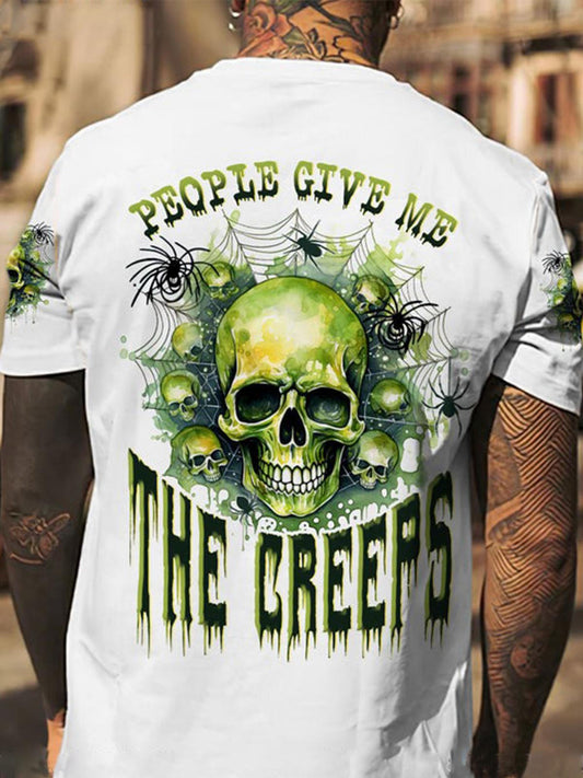 PEOPLE GIVE ME THE CREEPS Skull Round Neck Short Sleeve Men's T-Shirt