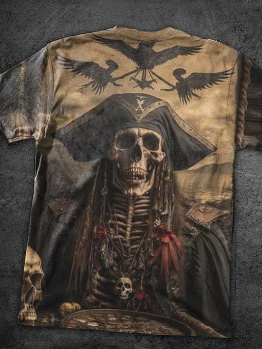 Pirate Captain Skull Vintage Print T-Shirt