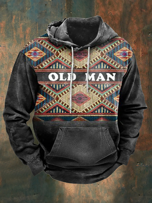 Men's Outdoor Aztec Vintage Print Hooded Sweatshirt