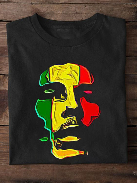 Reggae Face Print Men's Round Neck Short Sleeve T-Shirt