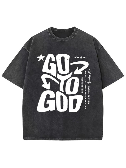 God To God Printed Washed Cotton Men's Short-Sleeved Round Neck T-Shirt