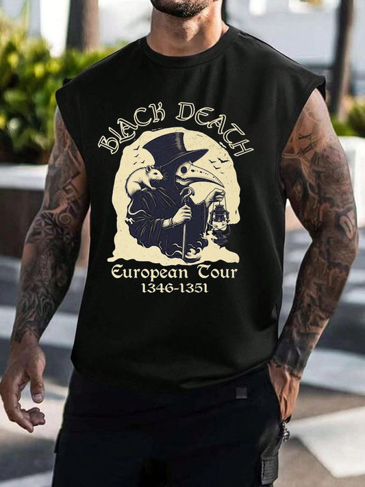Black Death Crow Print Sleeveless Crew Neck Tank Top