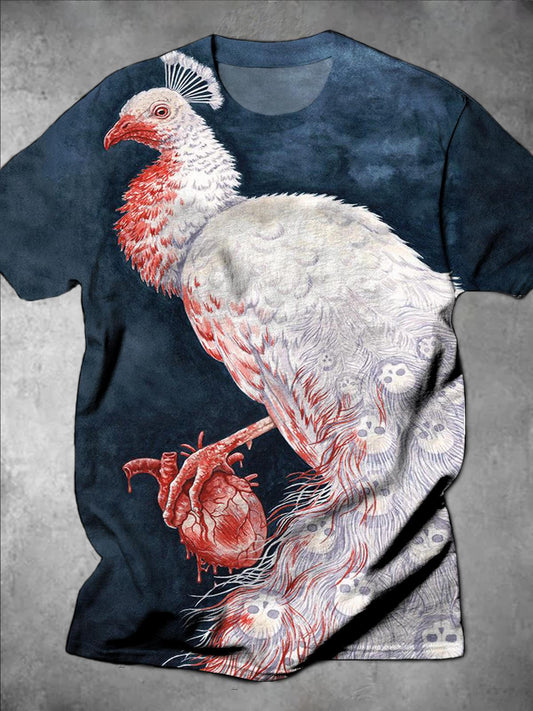 Peacock Skull Print Round Neck Short Sleeve Men's T-Shirt