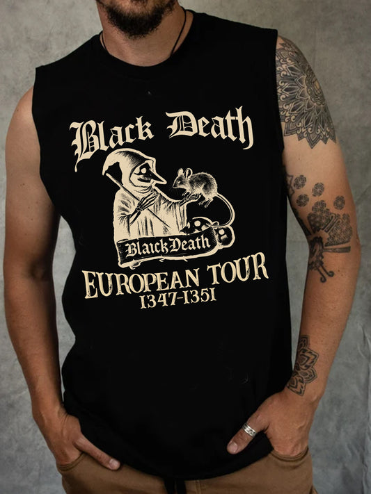 Black Death Rat Letter Print Men's Vest