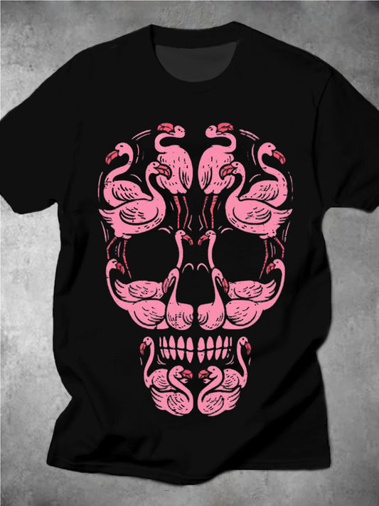 Flamingo Skull Round Neck Short Sleeve Men's T-shirt
