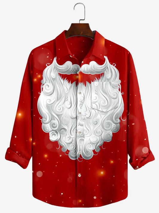 Santa Claus Beard Long Sleeve Men's Shirts With Pocket