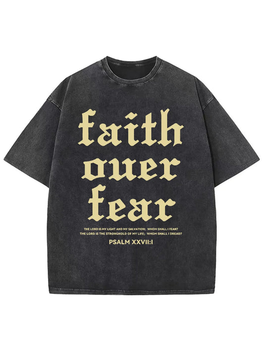 Contrast Letter Faith Printed Washed Cotton Men's Round Neck T-Shirt