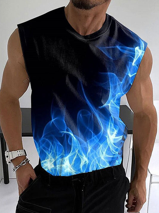 Flame Personality Contrast Print Men's Round Neck Sleeveless Vest