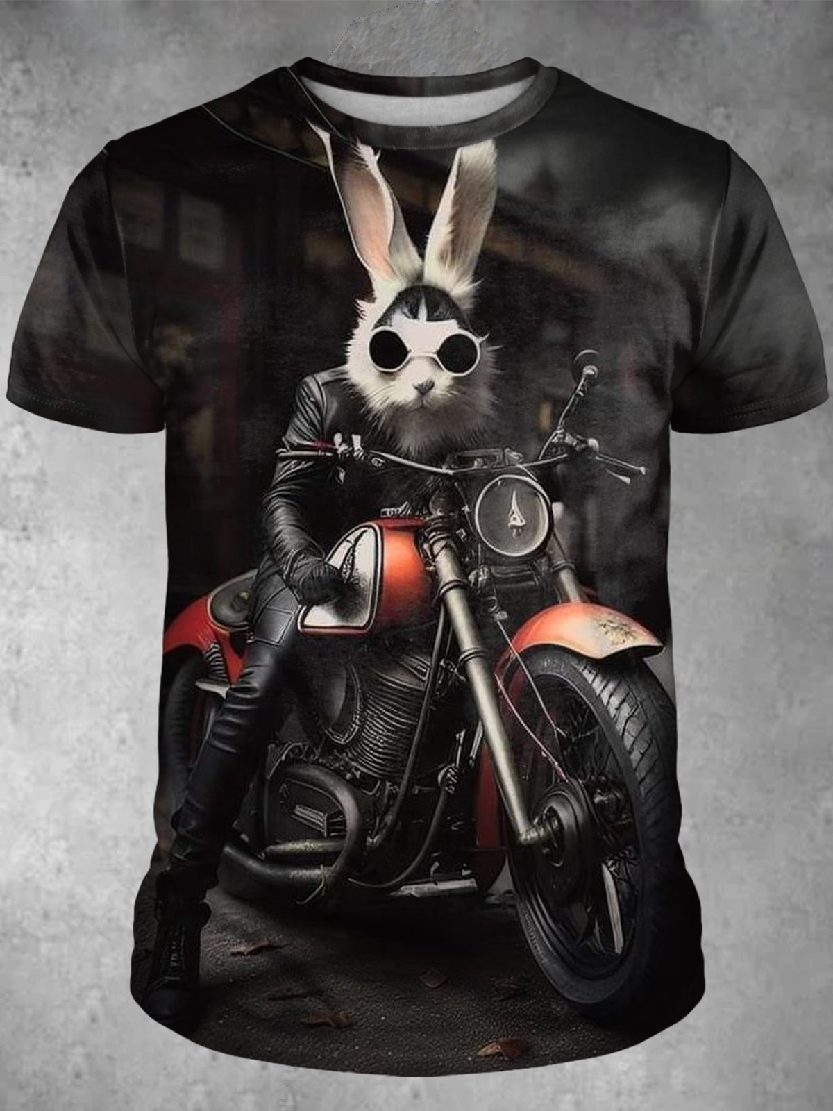 Personalized Rabbit Motorcycle Print Round Neck Short-Sleeved Men's T-Shirt