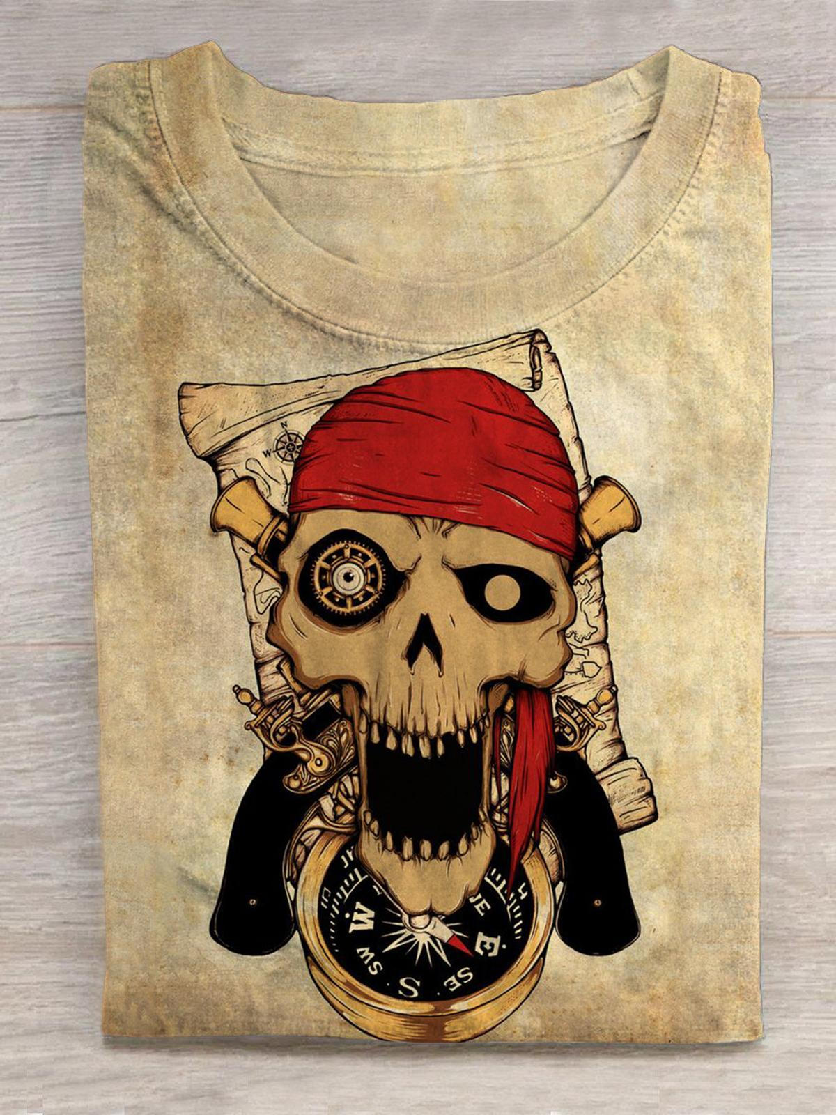 Pirate Skull Print Round Neck Short Sleeve Men's T-Shirt