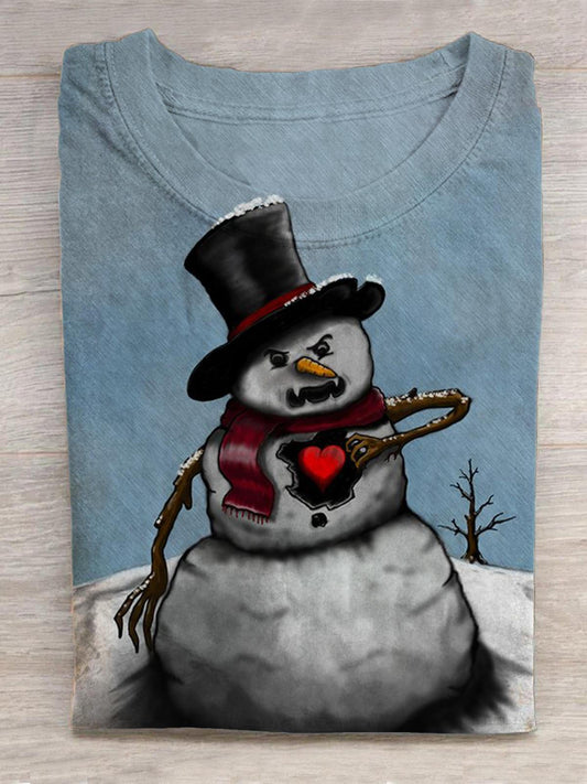 Christmas Snowman Print Round Neck Short Sleeve Men's T-Shirt