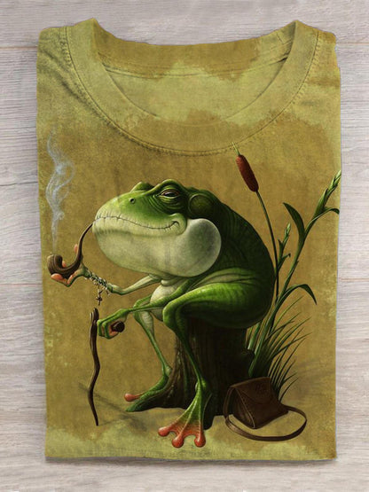 Retro Frog Print Round Neck Short Sleeve Men's T-Shirt