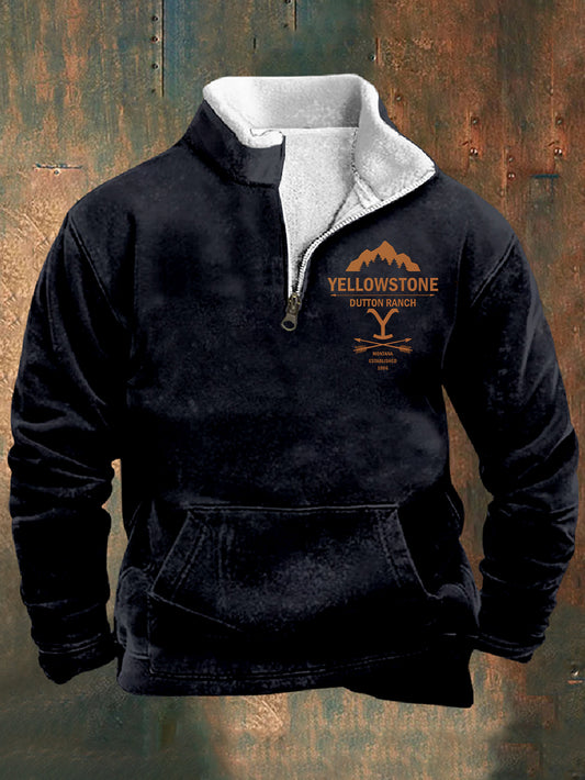 Men's Yellowstone Vintage Western Zipper Stand Collar Sweatshirt