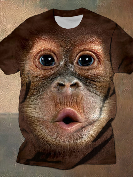 Men's Short-Sleeved T-Shirt With Cute Orangutan Expression Print