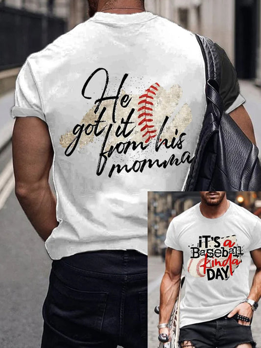 Men's It's A Baseball Kinda Day Print Round Neck Short Sleeve T-Shirt