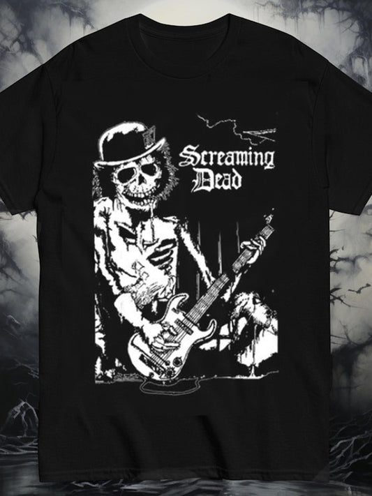 Screaming Dead Skull Print Round Neck Short Sleeve Men's T-shirt