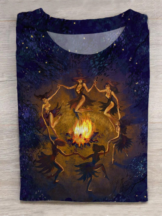 Witch Dance Art Painting Round Neck Short Sleeve Men's T-shirt