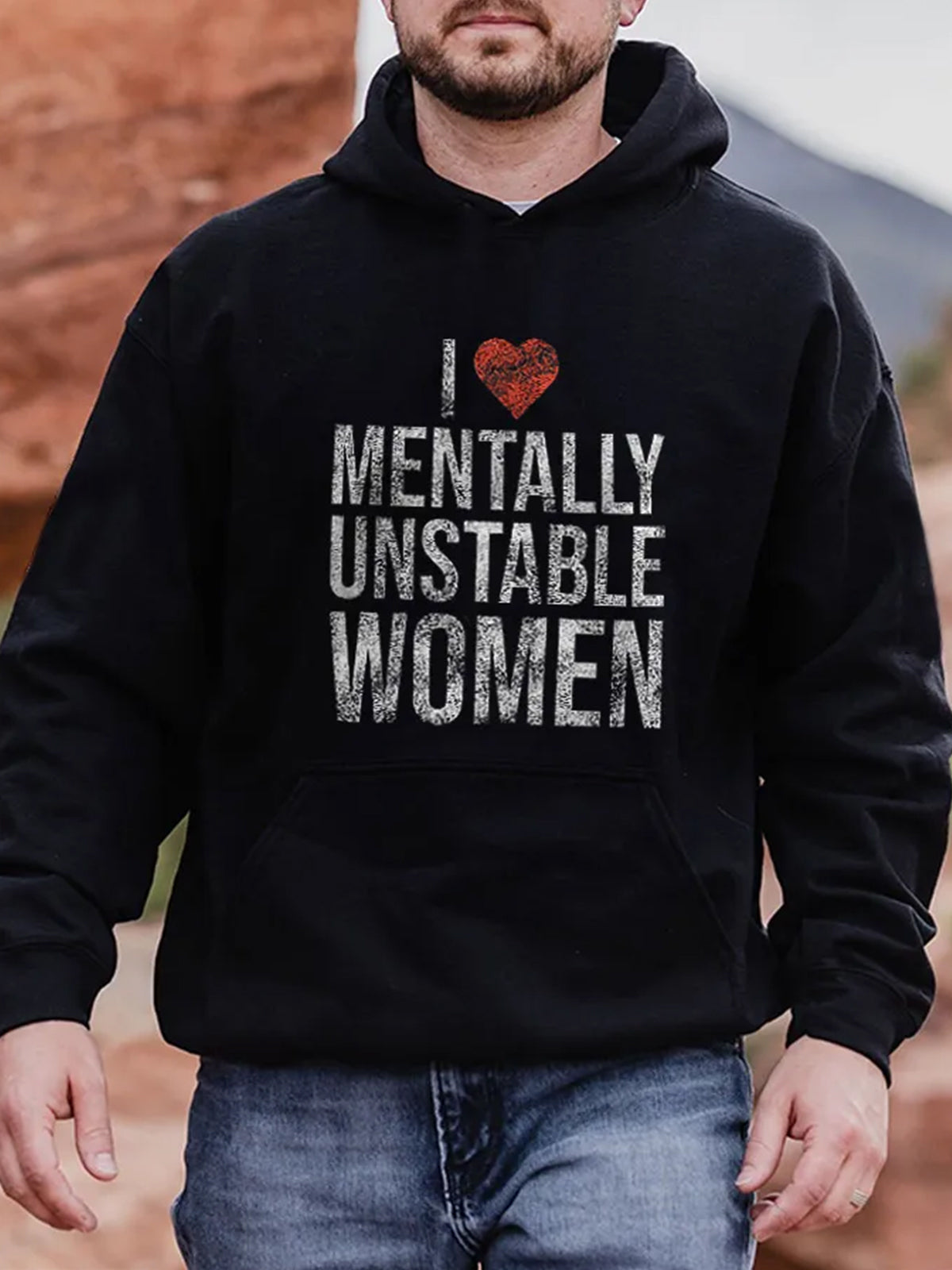 I Mentally Unstable Women Printed Long Sleeve Hooded Pocket Men's Sweatshirt