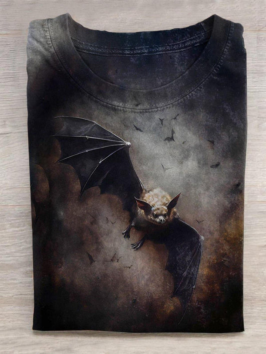 Halloween Bat Print Round Neck Short Sleeve Men's T-Shirt