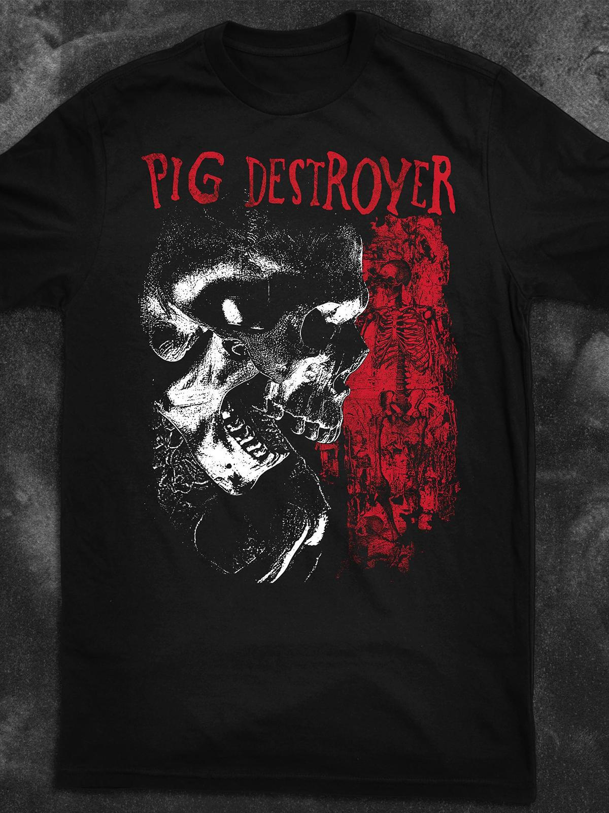 PIG DESTROYER Skull Print Round Neck Short Sleeve Men's T-shirt
