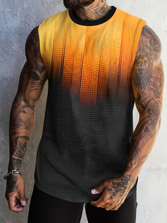 Gradient Color Personalized Print Sleeveless Men's Casual Vest