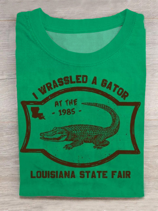 Alligator Wrestling Round Neck Short Sleeve Men's T-shirt