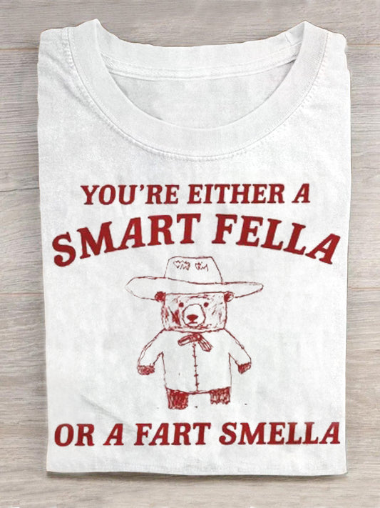 Are You A Smart Fella Or Fart Smella Print Round Neck Short Sleeve Men's T-shirt