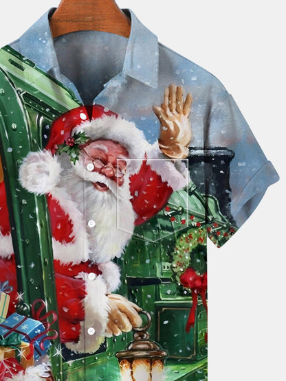 Santa Claus Short Sleeve Men's Shirts With Pocket