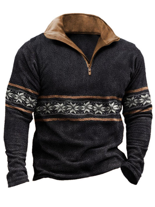 Vintage Tribal Geometric Print Lapel Long Sleeve Men's Sweatshirt