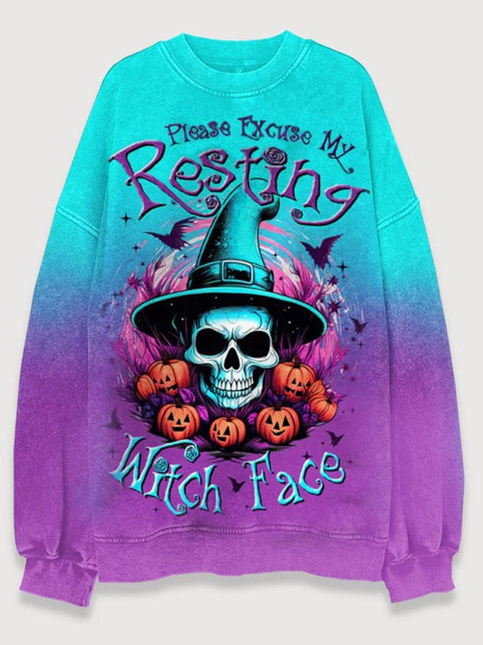 Halloween Skull Pumpkin Print Men's Long Sleeve Round Neck Sweatshirt