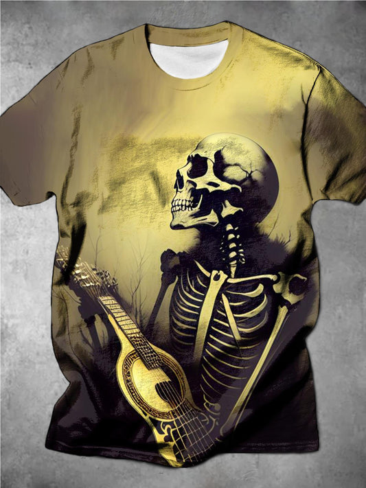 Dark Rock Skull Print Round Neck Short-Sleeved Men's T-Shirt