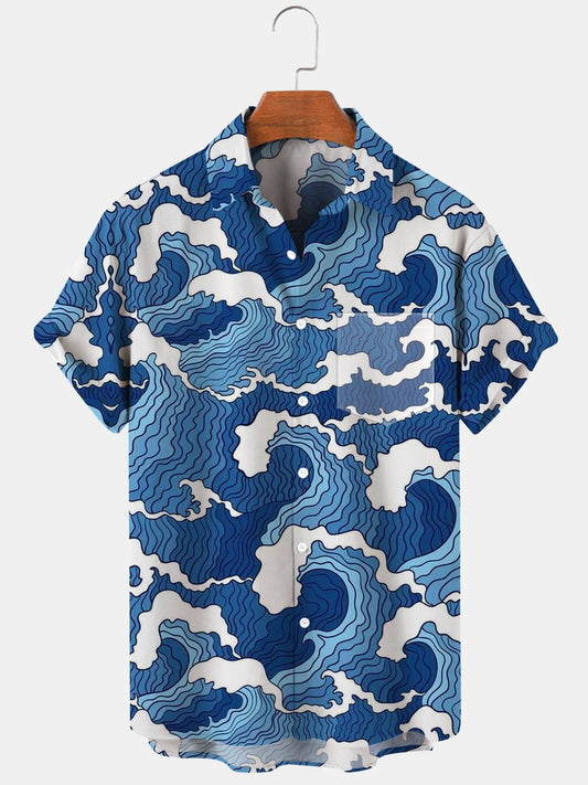 Sea Wave Men's Shirts With Pocket